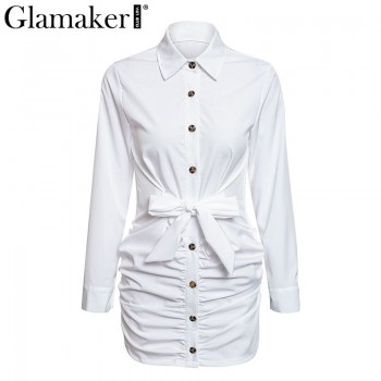 White pleated buttons bodycon dress Women mini dress summer elegant 